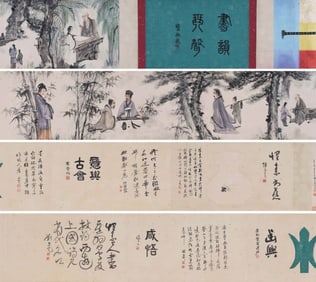 Fu Baoshi mark, Chinese Scholars painting, Ink and Color on Paper, Hand Scroll