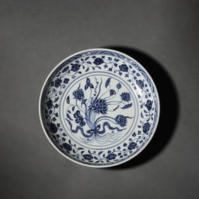 Blue and White Lotus Bouquet Plate