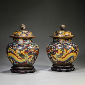 Pair of Cloisonne Enamel Ginger Jars