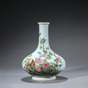 Famille Rose Quail Bottle Vase