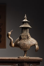 Qing Dynasty  Bronze Gilt Crane Tower Incense Burner