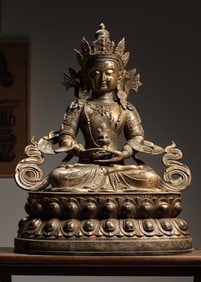 Qing Dynasty Bronze Gilt Statue of The Buddha of Immeasurable Life