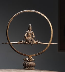 Ming Dynasty Bronze Gilt Free Guanyin Statue