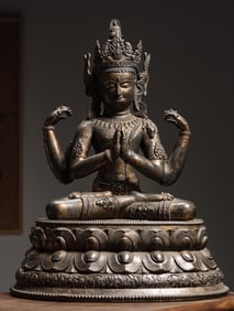Qing Dynasty Bronze Gilt Four Arms Guanyin Statue