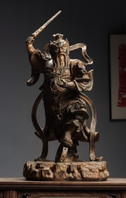 Qing Dynasty Bronze Gilt Wang Lingguan Statue