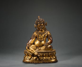 Qing Dynasty  Bronze Gilt Statue of The God of Wealth