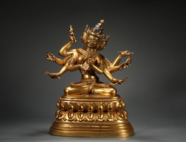Ming Dynasty Bronze Gilt Guanyin Statue