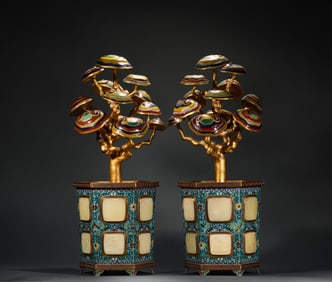 Qing Dynasty Cloisonne Inlaid Hetian Jade Bonsai