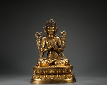 Ming Dynasty Chenghua Bronze Gilt Guanyin Statue
