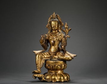Ming Dynasty Bronze Gilt Guanyin Statue