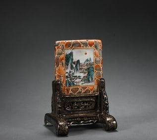 Qing Dynasty Qianlong Landscape Porcelain Inkstone Screen