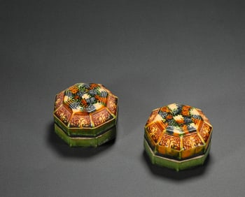 A Pair of Three-colour Glazed Rouge Boxes