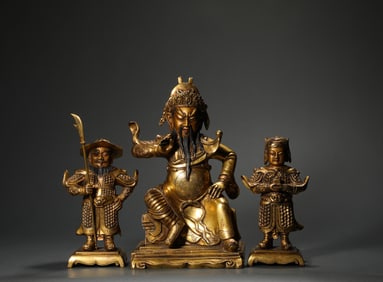 Qing Dynasty Bronze Gilt Guangong Statue