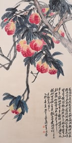 Wu Changshuo Boutique Longevity Peach Vertical Axis