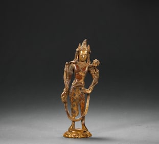 8th Century Bronze Gilt Guanyin Statue