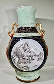 QING DYNASTY TIANQING GLAZE OPENWORK COLORED ZUN