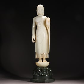 MING DYNASTY HETIAN JADE SAKYAMUNI BUDDHA STATUE
