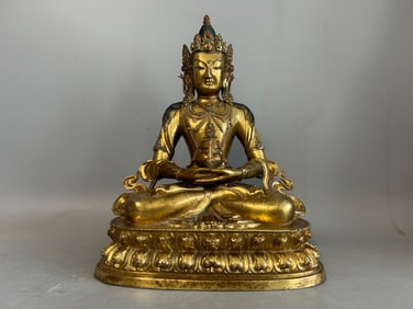 QING DYNASTY GILDED BRONZE BUDDHA OF LONGEVITY