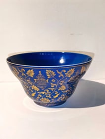 QING DYNASTY BLUE GLAZE GOLD BOWL