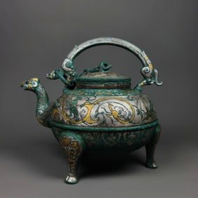 WARRING STATES PERIOD GOLD AND SILVER INLAID POT WITH HANDLE