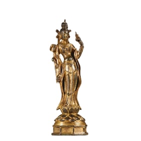 TANG DYNASTY GILDED BODHISATTVA