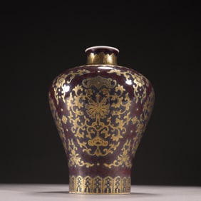 QING LANGYAO RED AND GOLD-PAINTED PLUM VASE