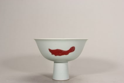 QING DYNASTY UNDERGLAZE RED FISH CUP