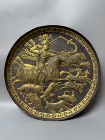 TANG DYNASTY SILVER GILDED PERSIAN FIGURE HUNTING PLATE