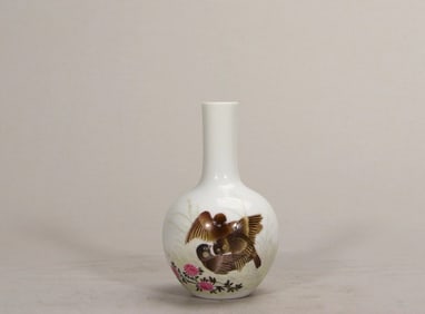 SMALL ENAMEL FLOWER AND BIRD VASE FROM THE REPUBLIC OF CHINA
