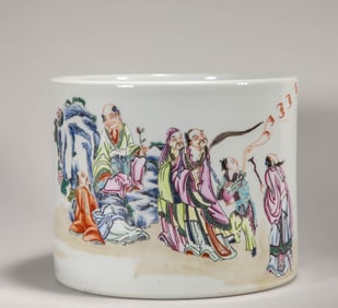 QING DYNASTY FAMILLE ROSE FIGURE BRUSH HOLDER