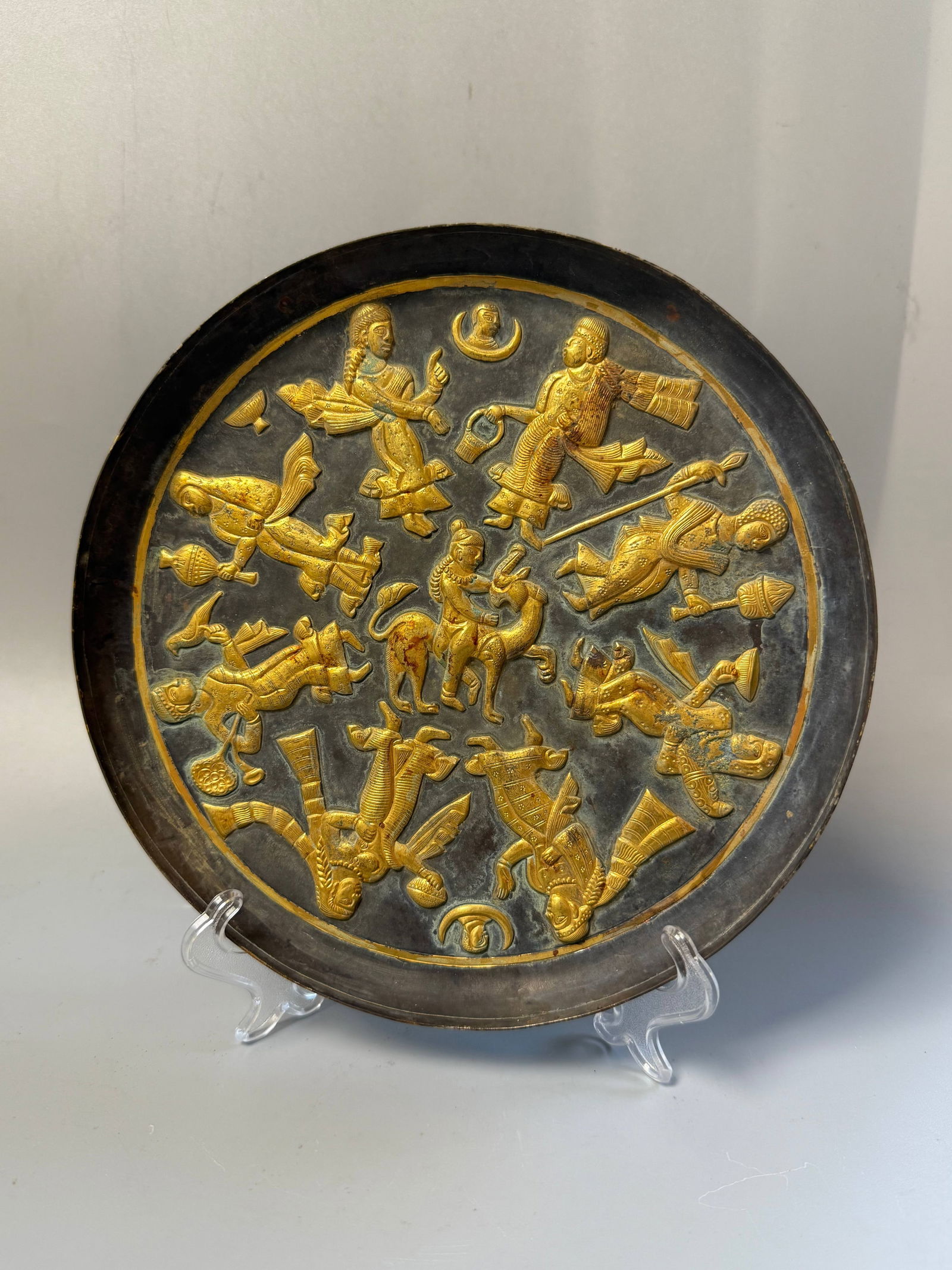 TANG DYNASTY SILVER GILDED PERSIAN GOD FIGURE PLATE (1 of 4)