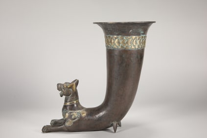 TANG DYNASTY SILVER GILDED ANIMAL HEAD LAI TONG CUP