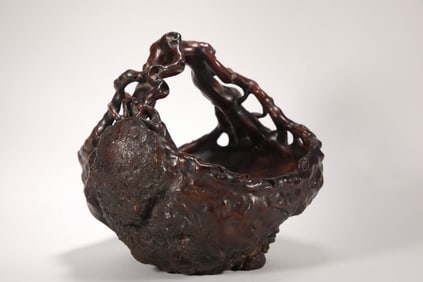 QING DYNASTY HUANGHUALI CHERRY WOOD FLOWER BASKET