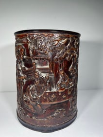 QING DYNASTY AGARWOOD DRAGON PATTERN PEN HOLDER