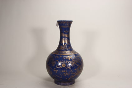 QING DYNASTY BLUE GLAZE GOLD PAINTING VASE