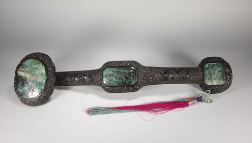 QING DYNASTY ROSEWOOD JADE RUYI
