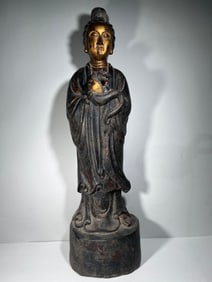MING DYNASTY ROSEWOOD CARVED BODHISATTVA