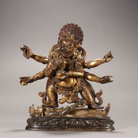 GILDED SIX-ARMED GUARDIAN DEITY FROM THE QING DYNASTY