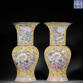 QING DYNASTY COPPER BODY ENAMEL WESTERN FIGURE FLOWER VASE