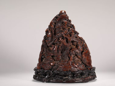 QING DYNASTY BAMBOO CARVING OF FIGURES AND MOUNTAINS