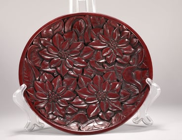 QING DYNASTY LACQUERED RED PLATE