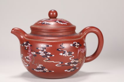 QING DYNASTY PURPLE CLAY POT WITH VEGETABLES