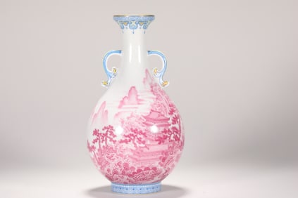 QING DYNASTY COLORED LANDSCAPE VASE