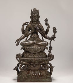 12TH CENTURY ALLOY COPPER SIX-ARMED LOTUS-HANDED BODHISATTVA
