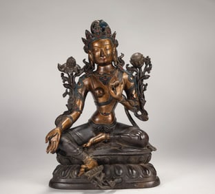 QING DYNASTY COPPER CLAY GOLD TARA
