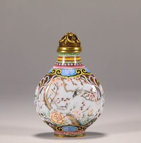 QING DYNASTY COPPER-BASED PAINTED ENAMEL FLOWER AND BIRD TOBACCO PIPE