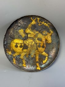 TANG DYNASTY SILVER GILDED PERSIAN FIGURE PLATE
