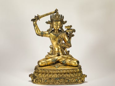 GILDED MANJUSRI STATUE FROM THE MING DYNASTY