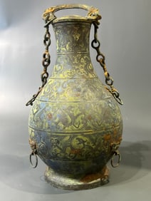 WARRING STATES PERIOD INLAID GOLD AND SILVER HANDLE VASE
