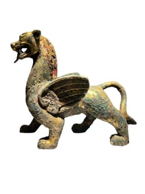 TANG DYNASTY GILT BRONZE PERSIAN MYTHICAL BEAST